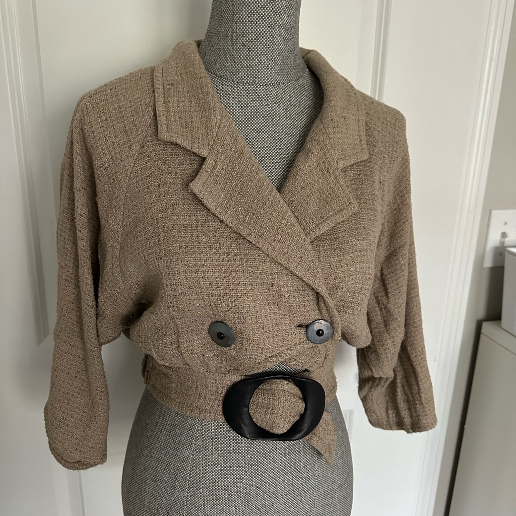 Tan I Gave Cropped Jacket With Belted WaistBrand Platinum